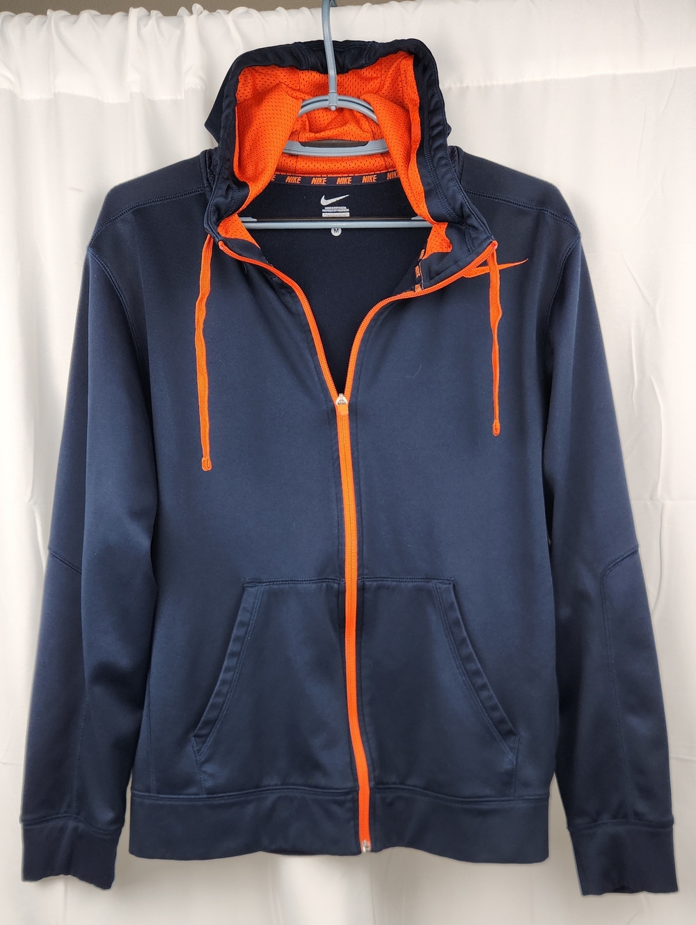 Nike Men’s Therma-Fit Navy Blue Full-Zip Hoodie with Orange Trim